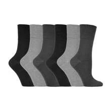 Gentle Grip 6 Pack Ladies Non Elastic Loose Top Patterned Cotton Rich Socks (GG168) - Fast Shipping And Quick Delivery - Grey - View 1