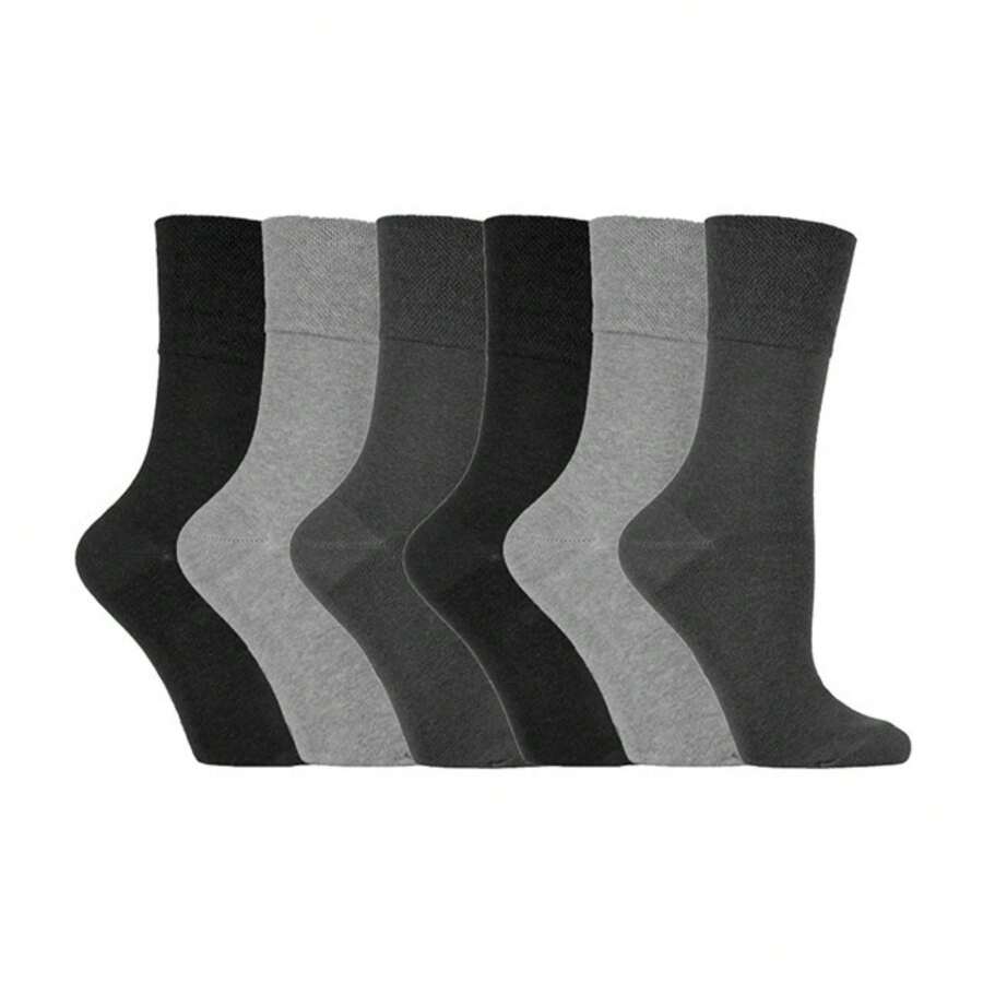 Gentle Grip 6 Pack Ladies Non Elastic Loose Top Patterned Cotton Rich Socks (GG168) - Fast Shipping And Quick Delivery - Grey - View 1