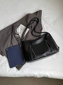 1 件（37 厘米 * 25 厘米 * 10 厘米）时尚女士单肩包、斜挎包、流浪包、挎包、背包、大容量、新月包、PU 材质防刮、适合购物、约会、聚会、工作通勤、可调节肩带长度、优雅简约休闲酷黑色单肩包