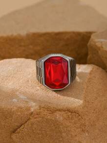 1pc Stainless Steel  Inlaid Rectangle Cubic Zirconia Fashionable Men's Rings Jewelry - Cubic Gemstones - View 14