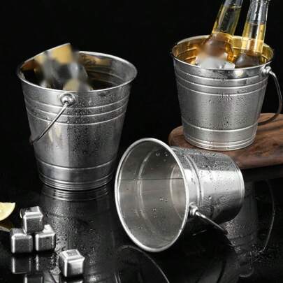 1pc Porfatable Golsdaden Stainless Steel Ice Bucksaxdet - Outdodweor BBQ And Party Bevesaxrage Storaxcvge Accessohdfry,Summerer,Sumghdmer Sets