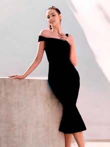 Vestido sexy para fiesta de mujer ajustado de moda asimetrico - Negro - Ver 1