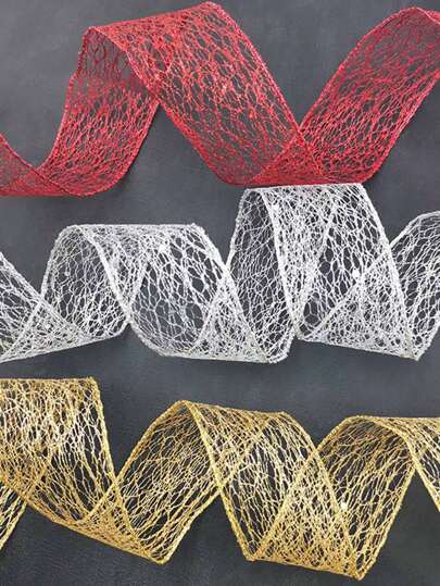 (2 metros/rolo) Fita de cetim brilhante vazada com revestimento em pó de 5 cm para embalagens de presentes de Natal, artesanato com borda dobrável, decoração de casamento e Natal, decoração de inverno para ambientes.