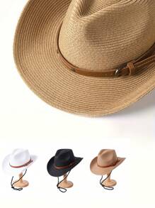 Sombrero de playa para mujer, sombrero de paja de estilo vaquero occidental, sombrero de paja de estilo de playa de verano con cordón, diseño plegable, sombrero bohemio fácil de viajar con protección UV, sombrero de sol, sombrero de playa, verano - Multicolor - Ver 12
