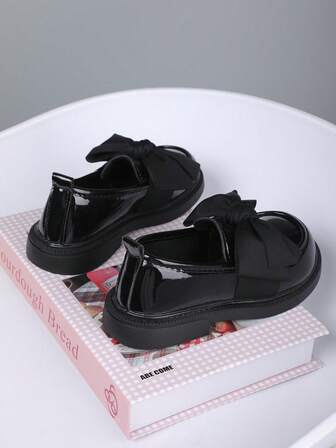 Girls' Black Leather Shoes, Princess Shoes, British Style Flats, Suitable For School, Dance Performance, All Seasons