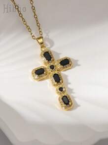 Hihho Colar com pingente de cruz da Virgem Maria em zircônia colorida estilo europeu, 1 peça, adequado para uso diário feminino, festas, reuniões, melhor presente para amigos, joias elegantes e versáteis, acessório de design exclusivo para presente
