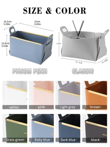 Faux Leather Foldable Storage Bins With Handles, Collapsible Baskets For Home Organization Desktop Storage Basket Cosmetic Mask Basket Dressing Table Storage Basket Entrance Coffee Table Snack Storage Box (Random English Printing) - Classic Style - View 11