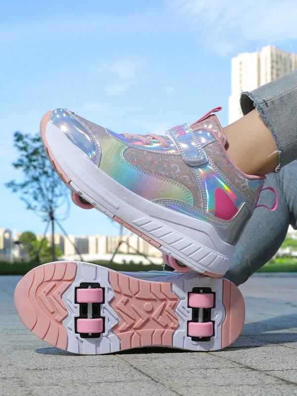 Zapatillas con ruedas para adolescentes primavera/otoño, versión actualizada con cuatro ruedas para estabilidad y desmontable, adecuada para uso diario, regreso a la escuela, campus, zapatos de estudiante, zapatos con ruedas para mujer