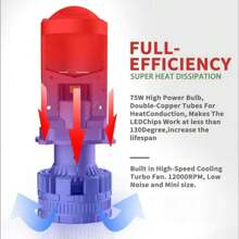 2 件装 H4 双透镜高低 75 瓦双灯 LED 投影仪透镜汽车前灯摩托车前照灯供应所有 H4 原装卤素灯泡可更换 15000LM - 6000K white - 查看 4