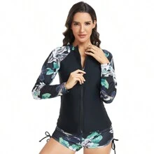 Elegante traje de baño de dos piezas, cómodo y con protección solar, top y braguita - Verde - Ver 6