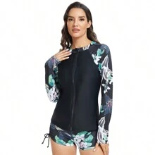 Elegante traje de baño de dos piezas, cómodo y con protección solar, top y braguita - Verde - Ver 4