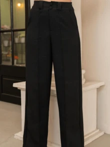 Wide Leg Pantalona Linen Dress Pants With Pocket Women's Pantalona Pants - màu đen - Xem 3