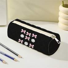 1pc Cartoon Bow Printed Round Rhombus Design Pencil Case, Large Capacity - Multicolor - View 8