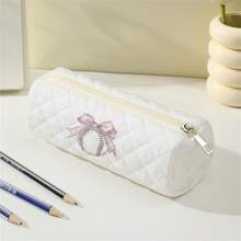 1pc Cartoon Bow Printed Round Rhombus Design Pencil Case, Large Capacity - Multicolor - View 9