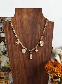 1 pieza Botas de vaquera, sombrero de cowboy y collar de cadena geométrica - Multicolor - Ver 1