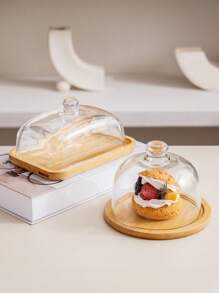 1 khay gỗ tre có nắp thủy tinh, khay trưng bày thực phẩm/bánh bằng gỗ tre trong suốt sang trọng tối giản theo phong cách Bắc Âu Nhật Bản dành cho khách sạn, nhà hàng, tiệm bánh, quán cà phê, triển lãm, siêu thị, phòng khách, thích hợp để trưng bày bánh, bánh mì, món tráng miệng, đồ ăn nhẹ - Trong sáng - Xem 6