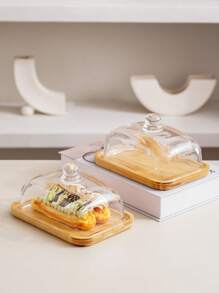 1 khay gỗ tre có nắp thủy tinh, khay trưng bày thực phẩm/bánh bằng gỗ tre trong suốt sang trọng tối giản theo phong cách Bắc Âu Nhật Bản dành cho khách sạn, nhà hàng, tiệm bánh, quán cà phê, triển lãm, siêu thị, phòng khách, thích hợp để trưng bày bánh, bánh mì, món tráng miệng, đồ ăn nhẹ - Trong sáng - Xem 5