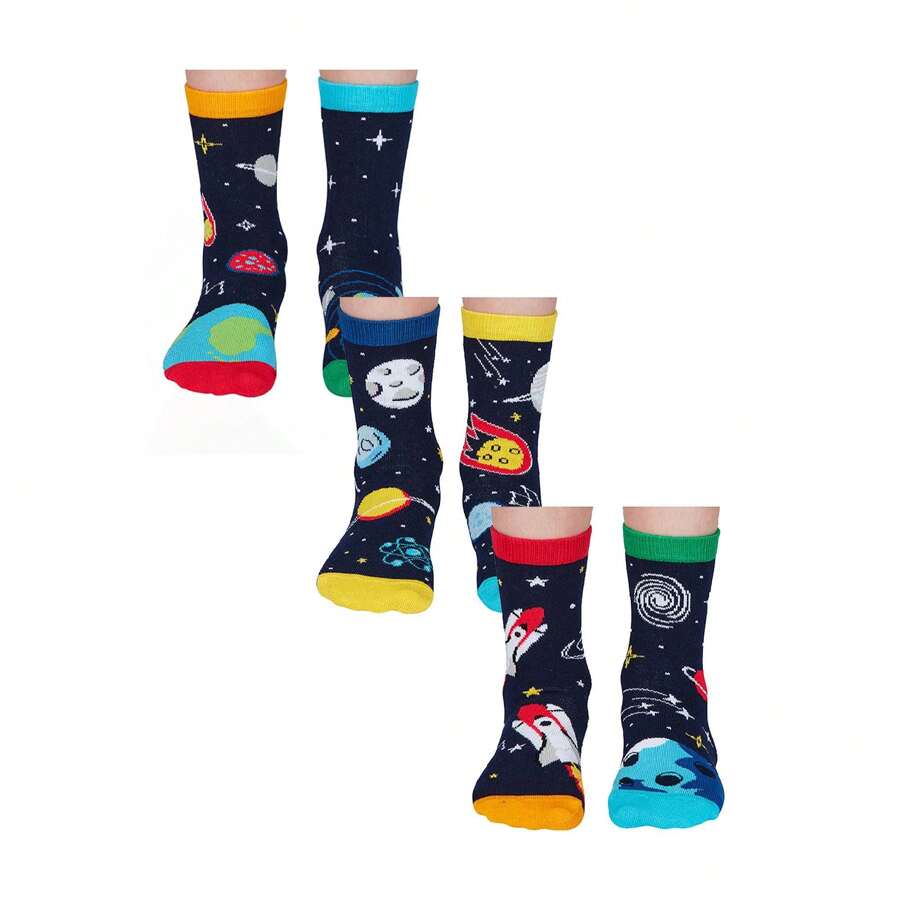 United Oddsocks 6 Pack Boys Cosmic Space Novelty Odd Socks In Gift Box (Space) - Fast Shipping And Quick Delivery - Multicolor - View 1