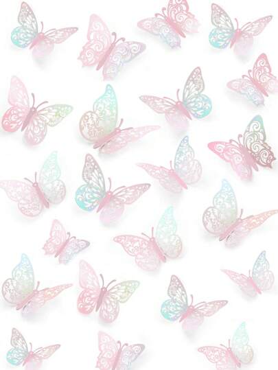 48개 3D 나비 벽 장식, 퍼플 나비 장식, 3가지 크기 3가지 스타일 제거 가능한 나비 벽 스티커 생일 파티, 케이크 장식, 룸 데코용