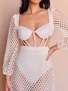 Crochet Corset Cut-Out Maxi Dress - 奶油色 - 查看 4