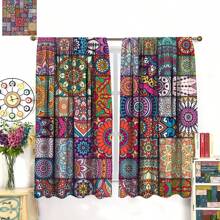 2 片波西米亚曼陀罗花卉窗帘彩色圆圈抽象波西米亚花卉现代家居卧室客厅遮光窗帘 - 多色 - 查看 2