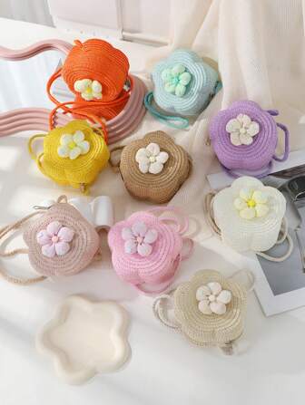 Lovely Floral Straw Bag For Summer Vacation, 2024 New Arrival Fresh Natural Handwoven Crossbody Bag