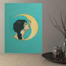 1 张帆布海报，复古女人亲吻月亮印刷品，月亮印刷品，月亮中的男人，新艺术，古董月亮脸，艺术装饰，亲爱的老迪克西月亮，客厅复古月亮墙艺术，卧室墙面装饰，家居装饰 - 黑色 - 查看 2