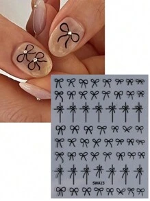 2/4片装甜美蝴蝶结美甲贴纸 黑白粉红丝带蝴蝶结可爱美甲贴花 Y2K风格美甲设计卡哇伊粘性滑块 DIY美甲配件 - 彩色 - 查看 6