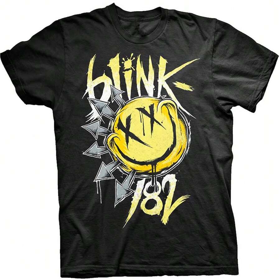 Blink-182 | Official Band T-Shirt | Big Smile  | SHIPPED IN 24 HOURS | Turn Up The Pop-Punk Energy With This Blink-182 Big Smile T-Shirt, Featuring The Band's Iconic Smile Logo In Bold, Eye-Catching Style. Crafted From Premium Cotton For All-Day Comfort, It's A Perfect Nod To The Band's Mix Of Humor, Chaos, And Nostalgia. Whether You're Rocking Out To "All The Small Things" Or Cruising Through Summer Nights, This Tee Keeps The Good Vibes Loud And Proud. - Black - View 1