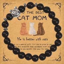 1 件天然石猫主题手链，附有“猫妈妈”祝福卡，可爱的猫串珠弹性首饰，是情人节或生日情人节送给女性的可爱礼物 - CAT MOM - 查看 8