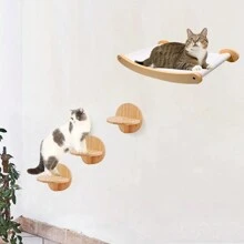 4 件壁挂式猫爬架、猫梯和吊床、室内猫家具栖木，用于玩耍、攀爬和休息，最大承重 12 公斤/26 磅 - 杏色 - 查看 2