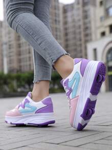 4 Ruote Pattini A Rotelle Deformabili Per Adolescenti, Pattini Convertibili Per Rotelle/Ghiaccio Unisex - 187 viola quattro ruote - Visualizzare 4