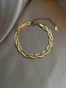 RAYQUEEN 2入組/套316不鏽鋼蛇骨鏈項鍊和手鍊,三色手工編織嘻哈風格女士防水珠寶套裝,適合日常穿戴 - 金黃色 - 查看 14