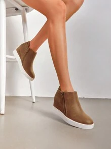 Women's Platform Wedge Sneakers Ankle Booties With An Elastic Strap And Inside Zipper Enhances Comfort - Cà phê nâu - Xem 6