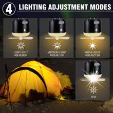 Quạt cầm tay Quạt sạc có đèn LED & 2 tốc độ, Quạt để bàn cá nhân trong nhà, cho văn phòng, đầu giường, du lịch, lều, câu cá, dã ngoại - màu đen - Xem 3