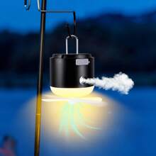 Quạt cầm tay Quạt sạc có đèn LED & 2 tốc độ, Quạt để bàn cá nhân trong nhà, cho văn phòng, đầu giường, du lịch, lều, câu cá, dã ngoại - màu đen - Xem 9