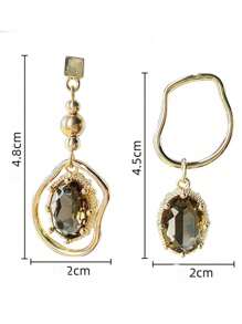 1 Par De Pendientes Asimétricos De Diseño Francés E Infrecuente Con Cristal Marrón, Adorno De Oreja De Alta Gama Y Diseño Nuevo De 2024 Para Mujer