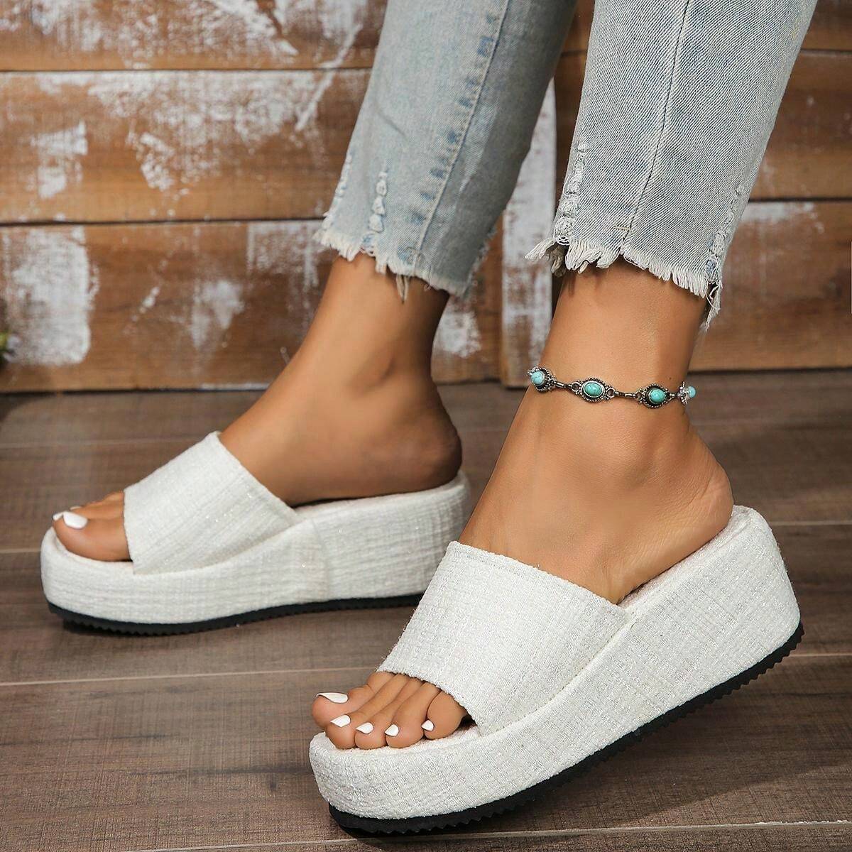 Sandales Femme Compensées Mules Bout Ouvert à Talons Hauts - Plateforme Confort Style Romain Élégant