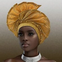 Headwear, African Headscarf Hat Aso Oak Headband, Auto Gele Headband, Hand Embroidered Women's Headscarf, Suitable For Weddings, Parties, Birthdays Hair Sleep Cap - A - View 14