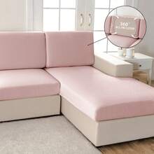 1pc Solid Color Simple All Season Thick Stretch Corn Fleece Sofa Seat Cushion Cover - Pink - View 1