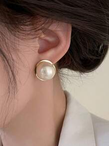 1pair Minimalist Elegant Faux Pearl Geometric Daily/Party Fashion Earrings For Women