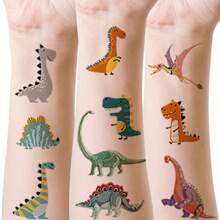 10 Sheets (100pcs) Cute Cartoon Dinosaur Pattern Temporary Tattoo Stickers, Including Tyrannosaurus, Triceratops, Stegosaurus, Dinosaur Egg Designs, Body Art Makeup Waterproof Fake Tattoo, Lasting 2-5 Days