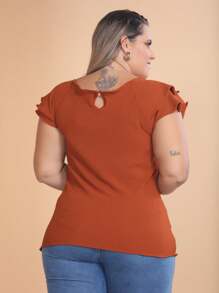Women's Plus Size Dress Blouse With Two Ruffles Back Closure With Pearl Button - 瓦 - 查看 3