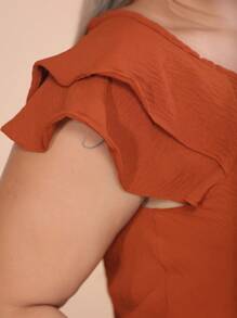 Women's Plus Size Dress Blouse With Two Ruffles Back Closure With Pearl Button - 瓦 - 查看 4