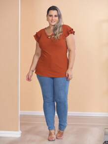 Women's Plus Size Dress Blouse With Two Ruffles Back Closure With Pearl Button - 瓦 - 查看 1