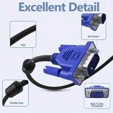 VGA To VGA Monitor Cable HD15 Male To Male TV Computer Projector 1.5m/3m/5m - Blue - View 5