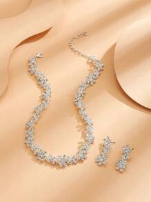 3 件套奢华派对水钻装饰白色耳环和项链套装，情人节女士礼物 - 白色 - 查看 3