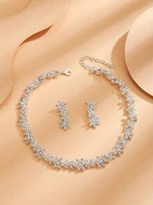 3 件套奢华派对水钻装饰白色耳环和项链套装，情人节女士礼物 - 白色 - 查看 2