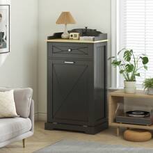 12 Gallon Tilt Out Trash Can Cabinet With Drawers, Kitchen Island With Trash Can Storage, Kitchen Pantry With Trash Cabinet, Tilt Out Laundry Hamper Cabinet, Multi-Function Storage Cabinet For Home Use - màu đen - Xem 9