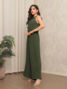 Fashionable Women's Jumpsuit - Army Green - View 3